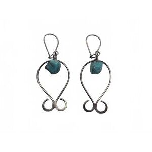 Handcrafted Silver and Turquoise Stone Drop Earrings
